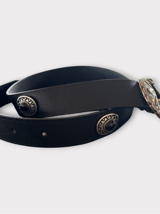 The Kooples Black Leather Belt with Decorative Silver-Tone Western Buckle main image 10